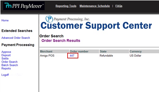 PPI Paymover Order Search Results